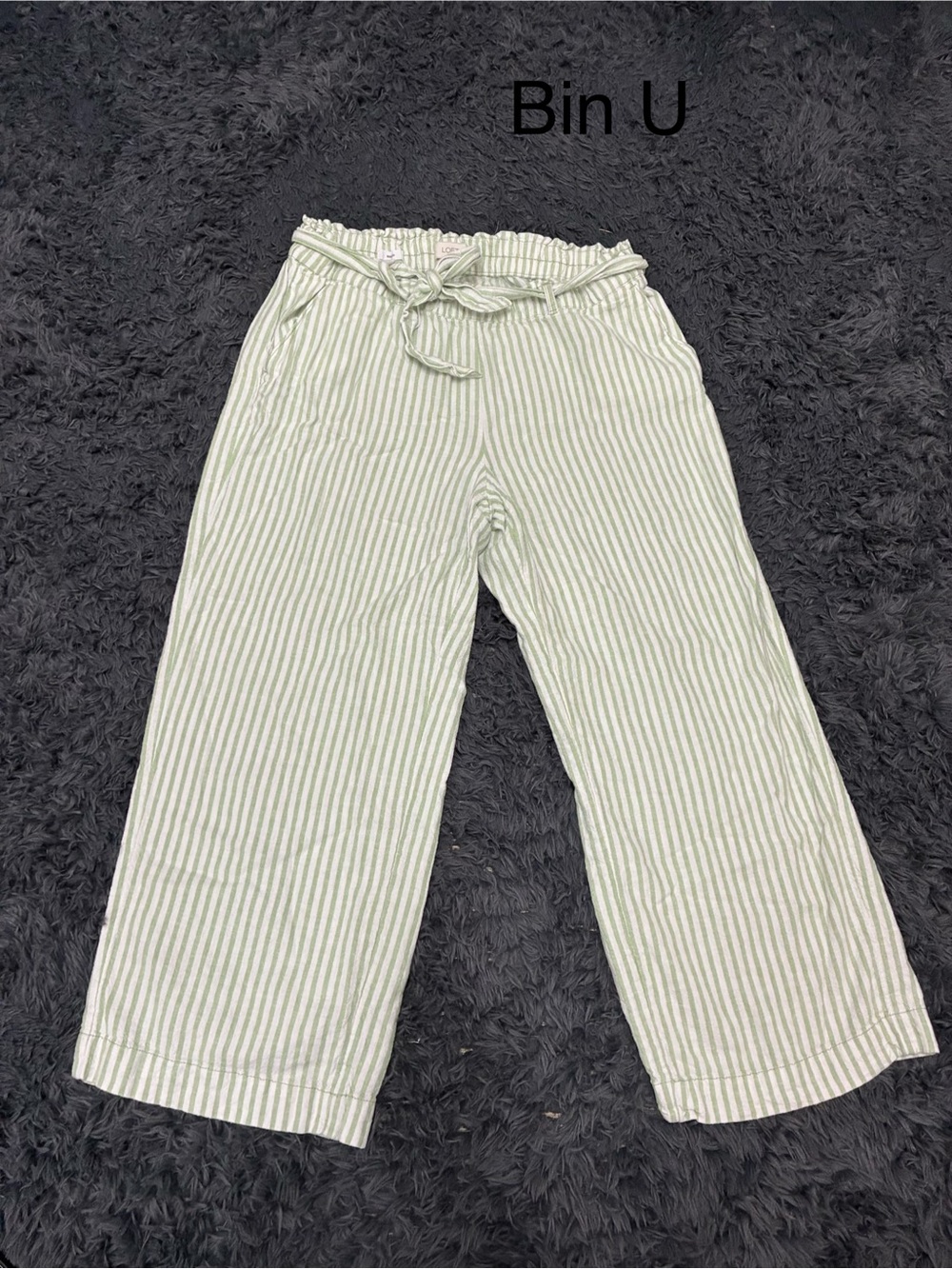 LOFT Green & White Striped Wide-Leg Pants